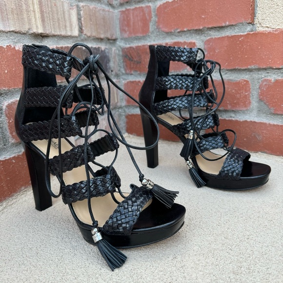 MICHAEL KORS “MONTEREY” Leather Weave, Back Zip Sandal in Black Sz 9 - Picture 2 of 12